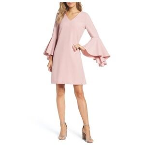 Eliza J Pink V Neck Dress Bell Sleeves Career Cocktail‎ Party